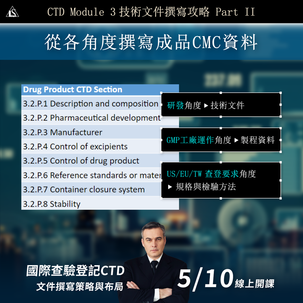 2024/5/10 (星期五)【國際查驗登記CTD文件撰寫策略與布局】